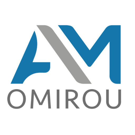 AM Omirou logo, blue and grey design.